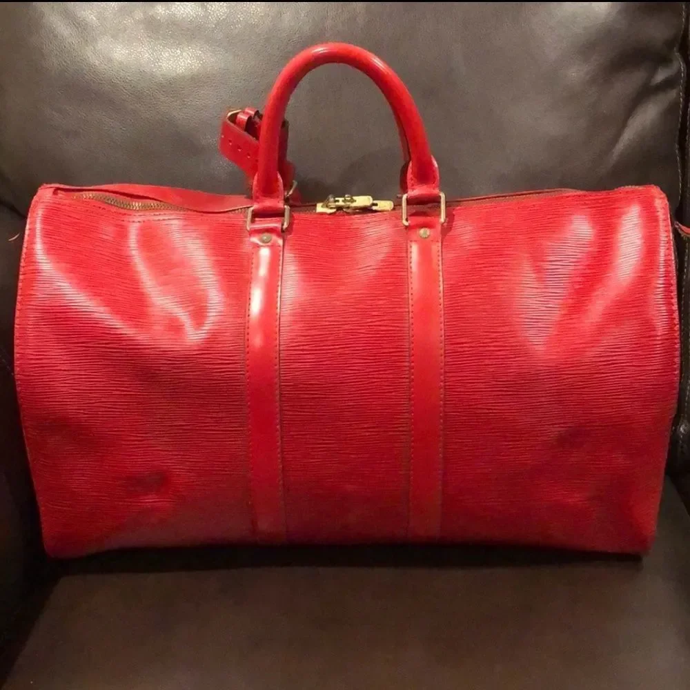 LOUIS VUITTON Red Epi Keepall Travel Weekend Duffle Bag LV 45 VI0925